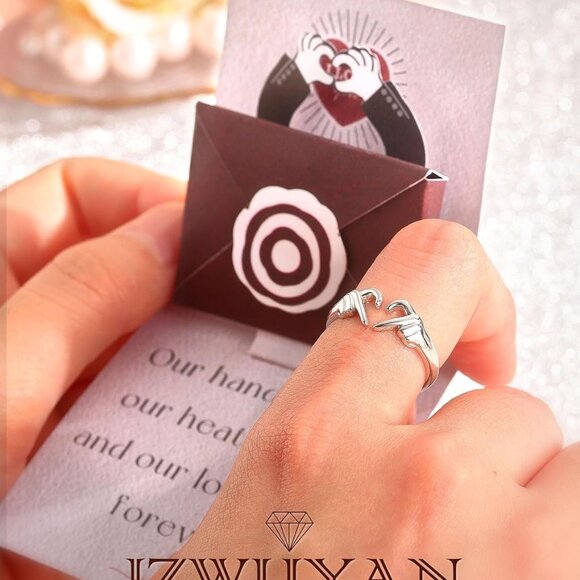 925-Sterling-Silver Heart Claddagh Rings for Women - Adjustable White/18K/Rose G - Picture 3 of 6